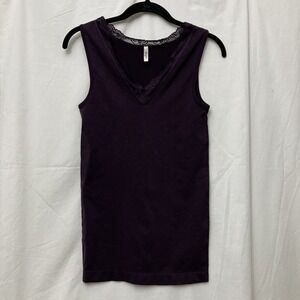 Skinnytees Women's Purple Lace Lined‎ V-Neck Seamless Tank Top - One Size